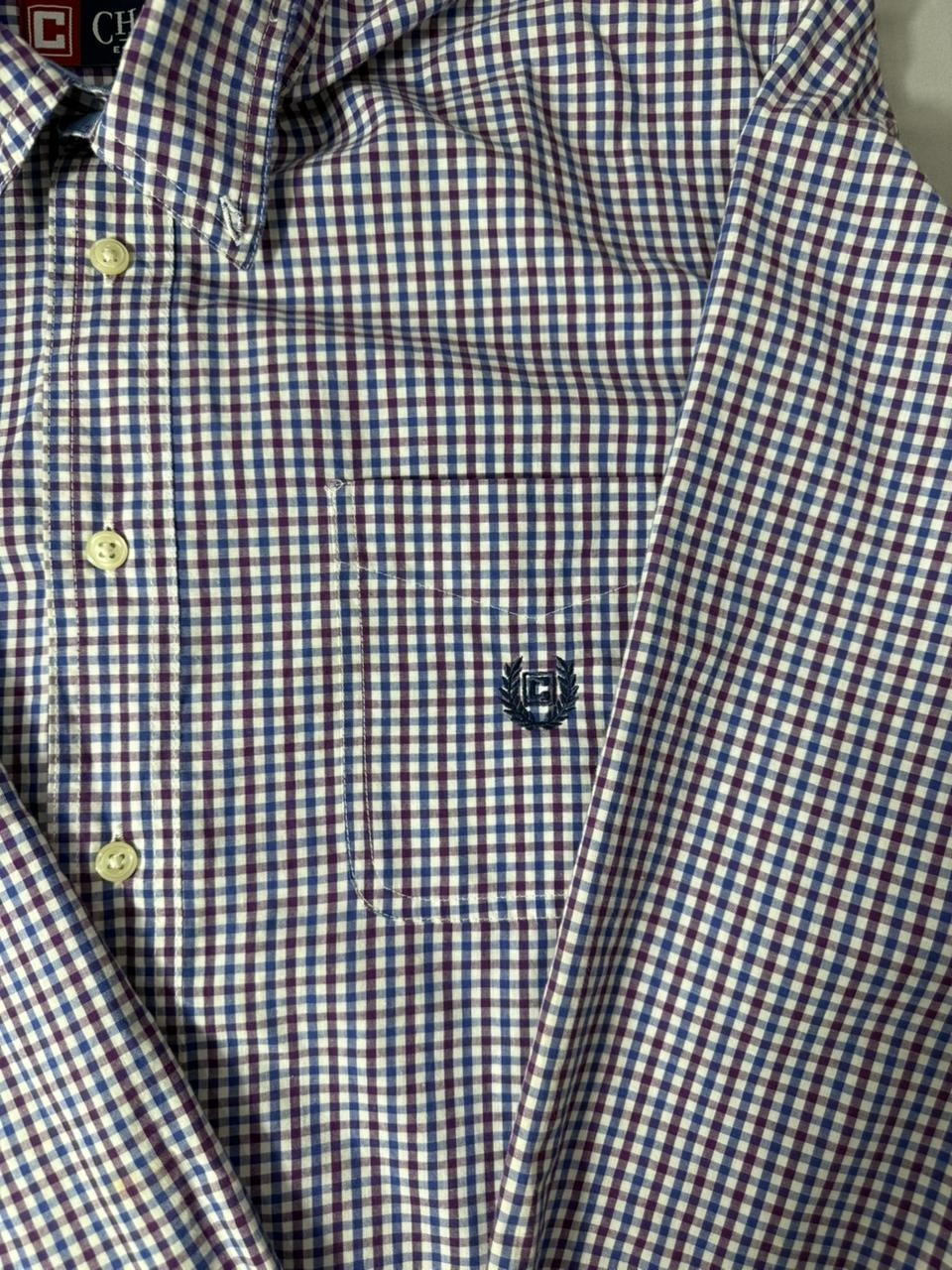 Chaps Men's Large Button Down Shirt Purple White Gingham Easy Care