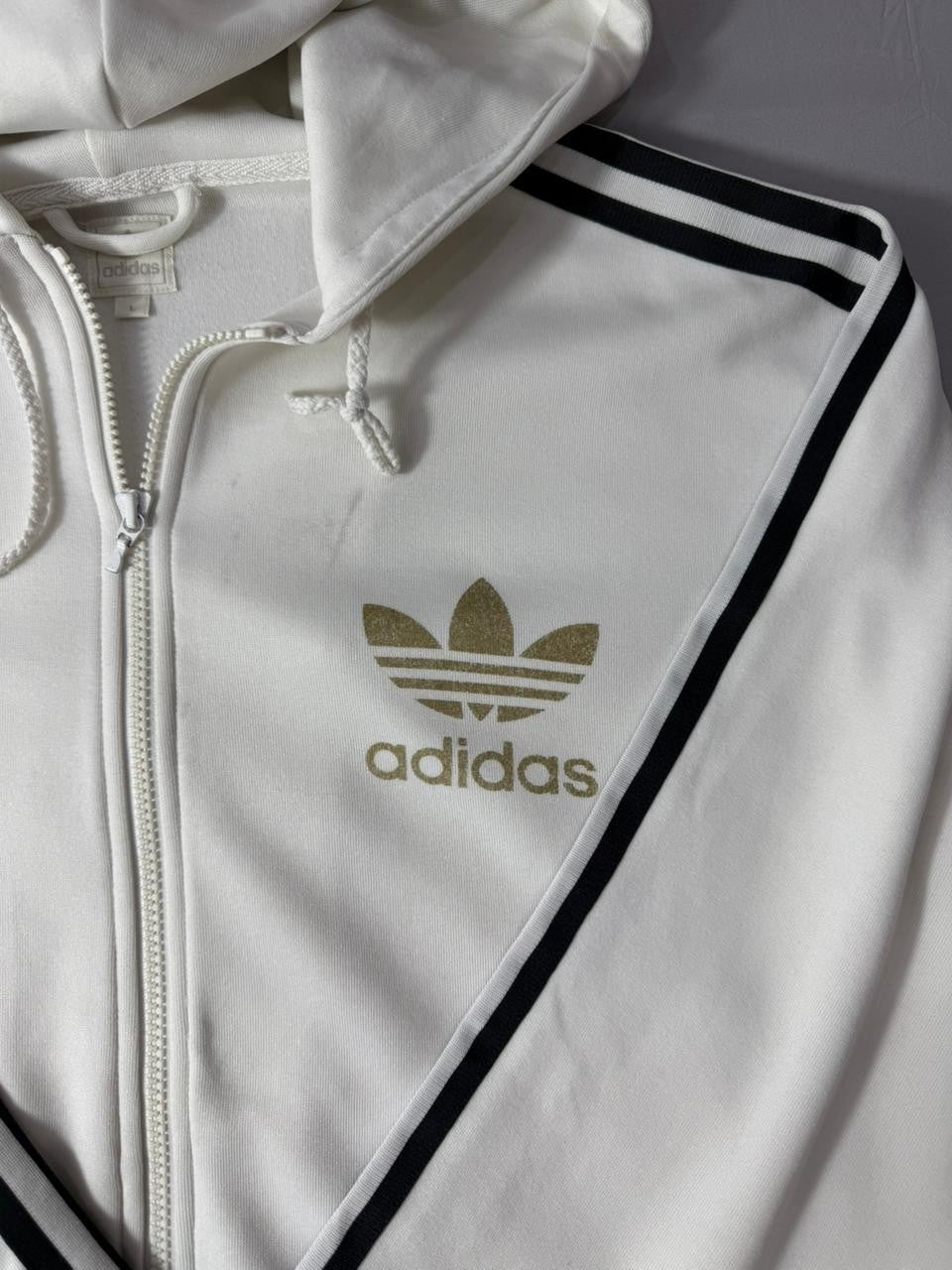 Adidas Originals White Zip Hoodie Men's Large Trefoil Logo Full Zip Jacket