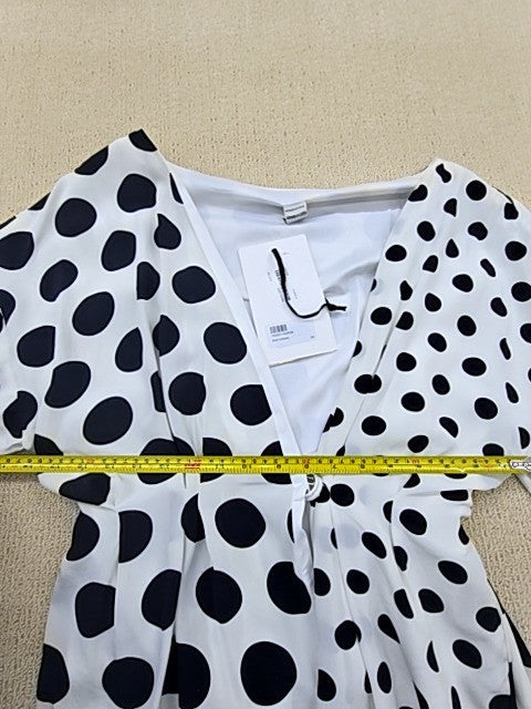 Mother of Pearl Black White Polka Dot Puff Sleeve Women's Dress