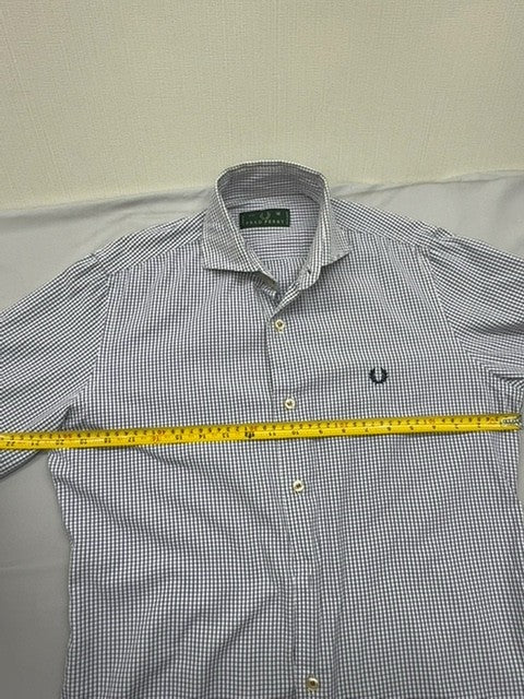 Fred Perry Men's White/Blue Gingham Button-Down Shirt Size M Cotton