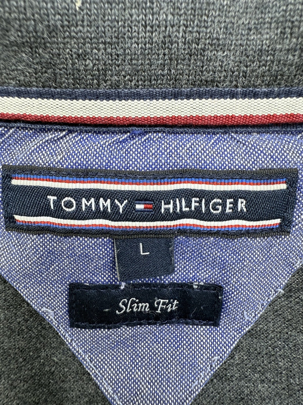 Tommy Hilfiger Men's Gray Slim Fit Long Sleeve Polo Shirt L Cotton