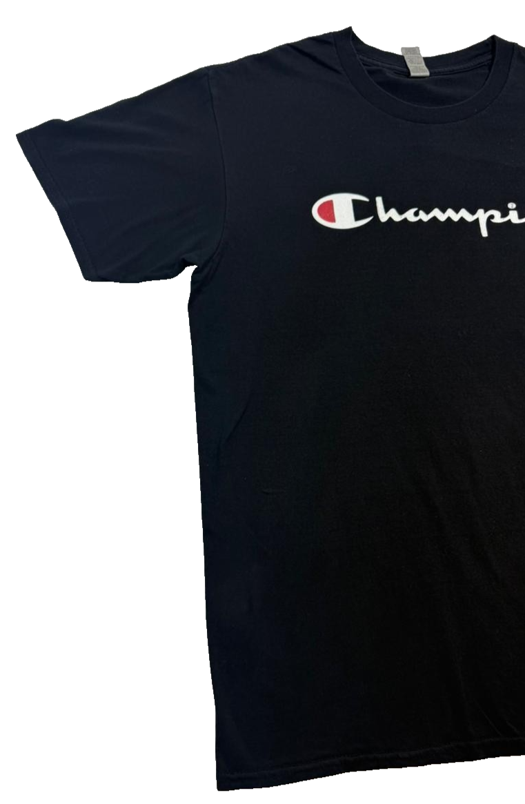 Champion Men's Black Script Logo Graphic T-Shirt Short Sleeve L