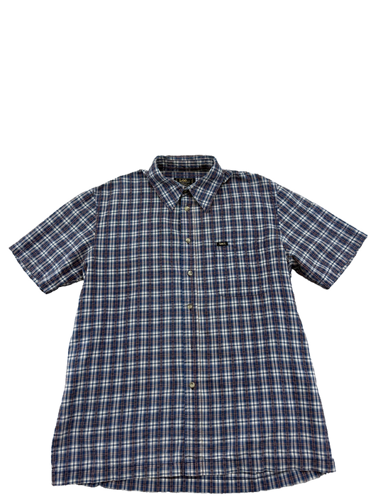 Lee Men's L Blue Plaid Short Sleeve Button-Down 100% Cotton Casual Shirt