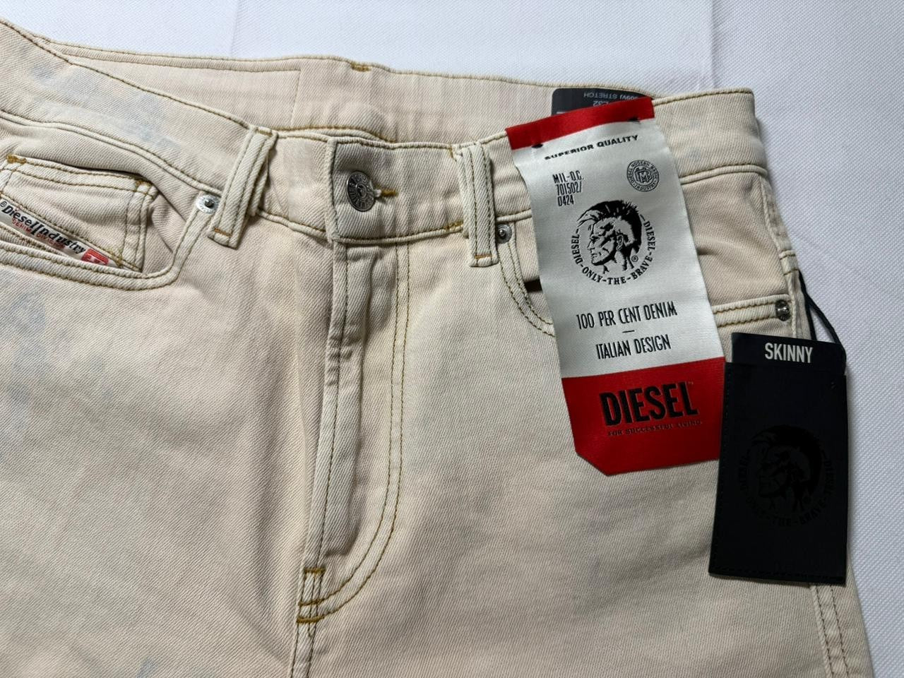 Diesel D-Amny Biker Skinny Jeans Beige Design Denim Pant | Men's | Size 30