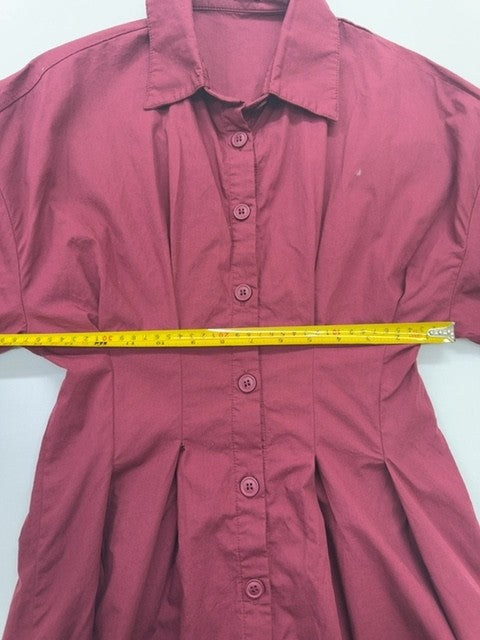 SHEIN Women's Burgundy Collared Shirt Dress Size S Cotton Knee