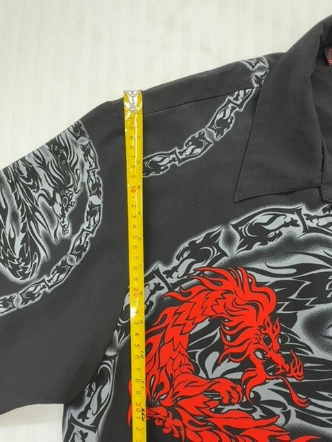 Tempel Men's Black Dragon Embroidered Bowling Shirt L