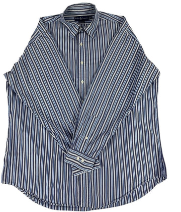 Ralph Lauren Yarmouth Men's Striped Button Down Shirt Blue White Size 16.5 Large