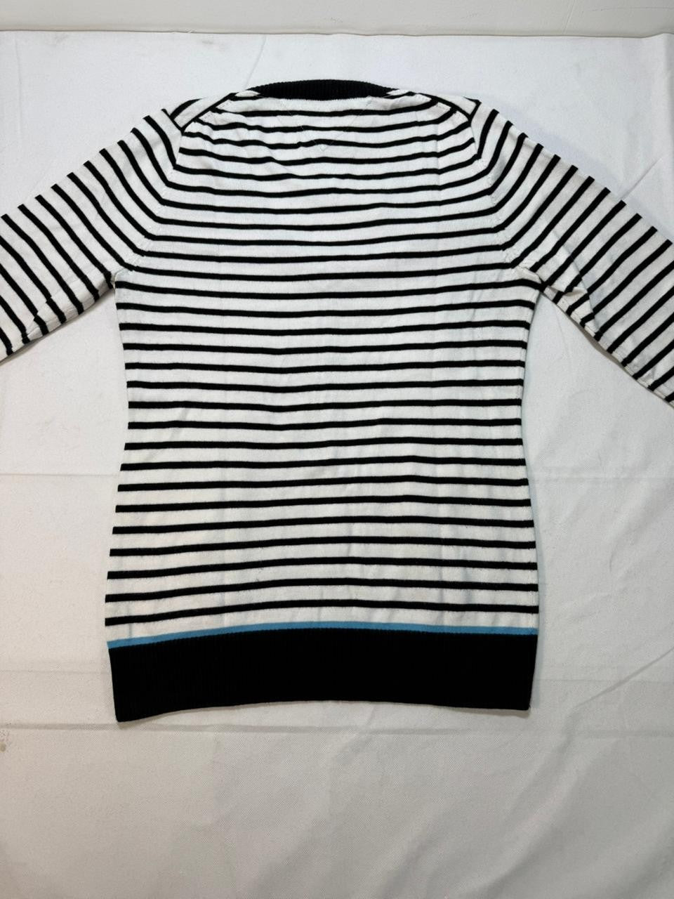 Tommy Hilfiger V-Neck Striped Pullover Sweater Black/White Women's Size L