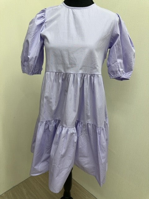 Ole by Koton Purple Tiered Knee Dress EU 34 Cotton Puffed Sleeve