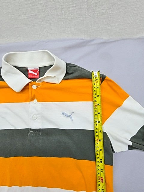 Puma Men's Multi Striped Long Sleeve Polo Shirt Size M