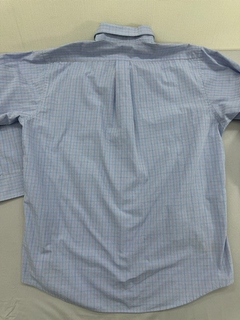 Chaps Men's Blue Plaid Dress Shirt L 15.5x32/33 Wrinkle Free