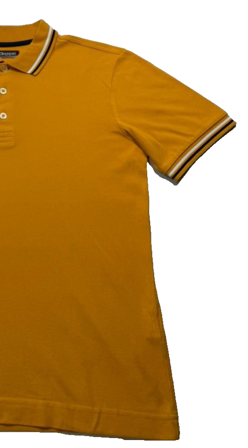 Men's Retro Kappa Yellow Polo With Striped Collar And Cuffs - Size Small