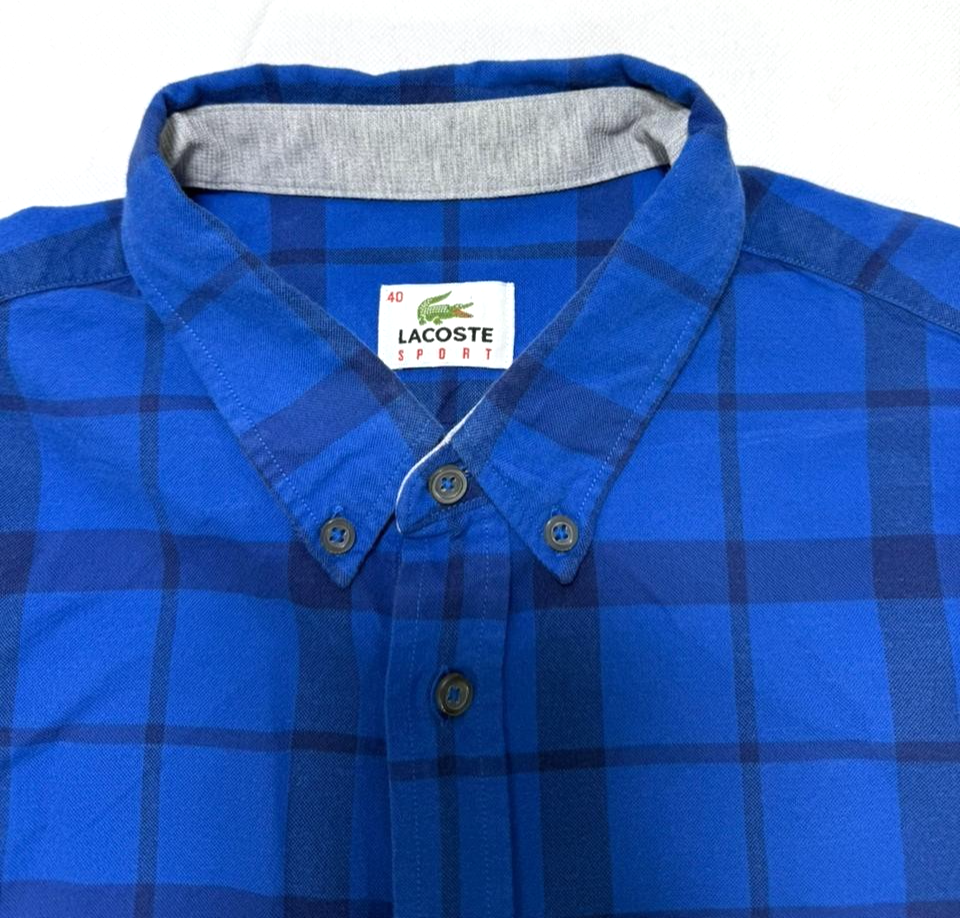 Lacoste Check Shirt For Men Blue Casual Work Shirt - Size 40