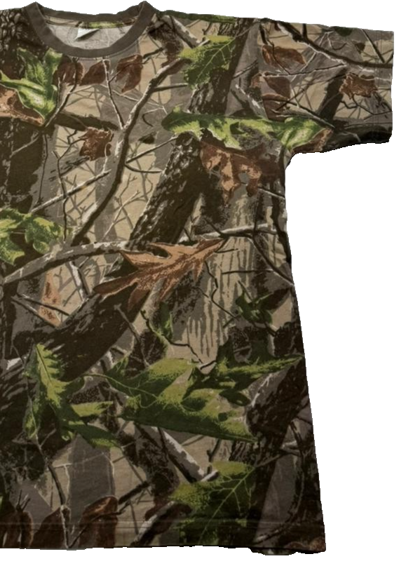 Camo Tree Pattern T-Shirt | Camouflage Leaf Print | Men's Outdoor Style, XL
