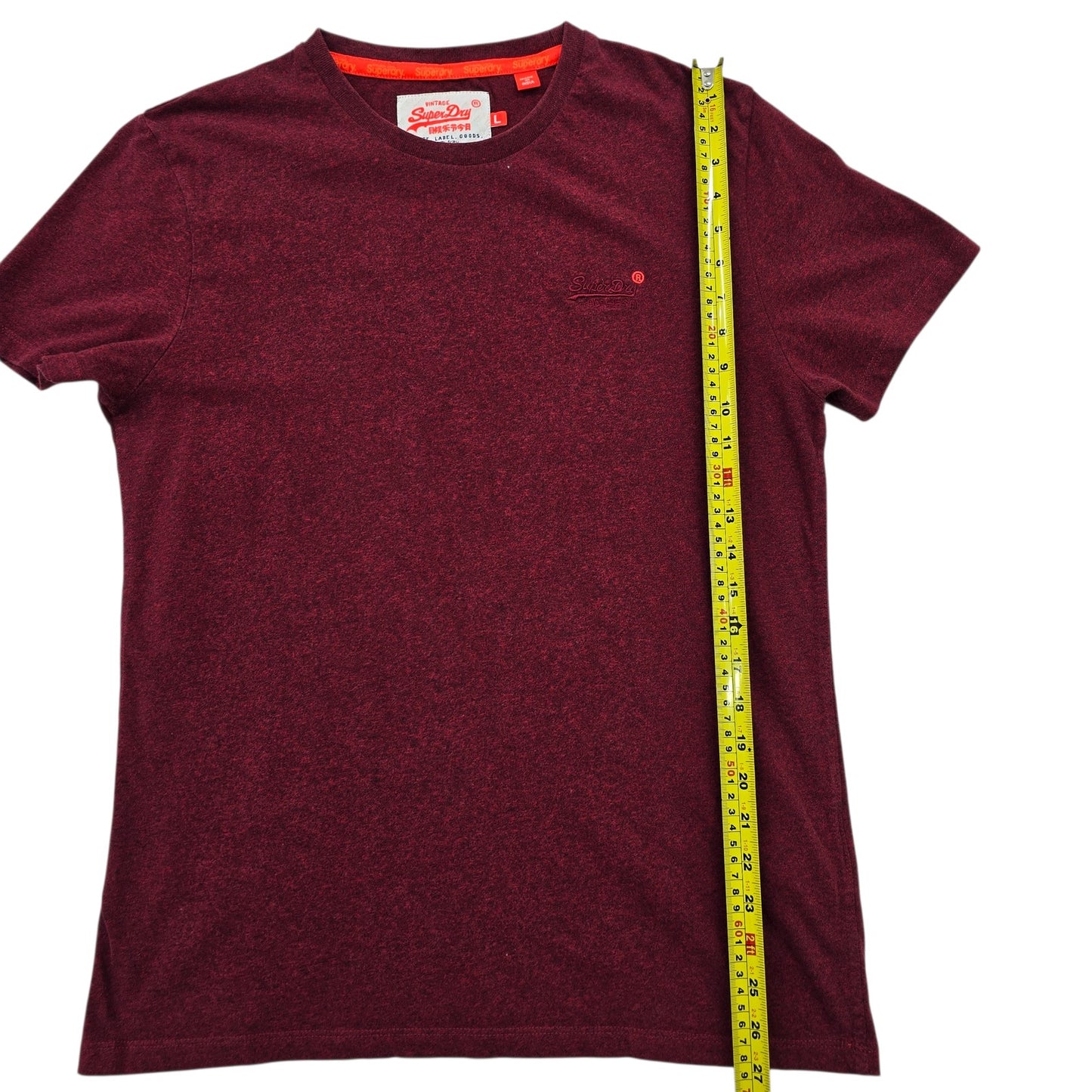 Superdry Men's Burgundy T-Shirt L Crew Neck Short Sleeve Vintage Logo