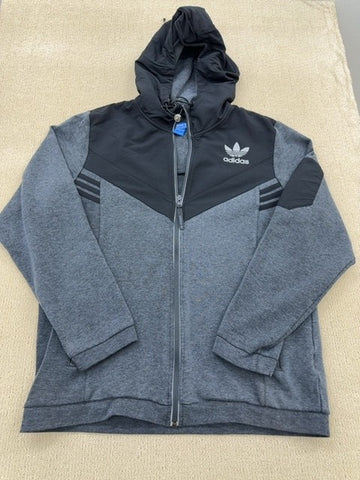Adidas Essentials Men's L Grey Full-Zip Fleece Hoodie 3-Stripes
