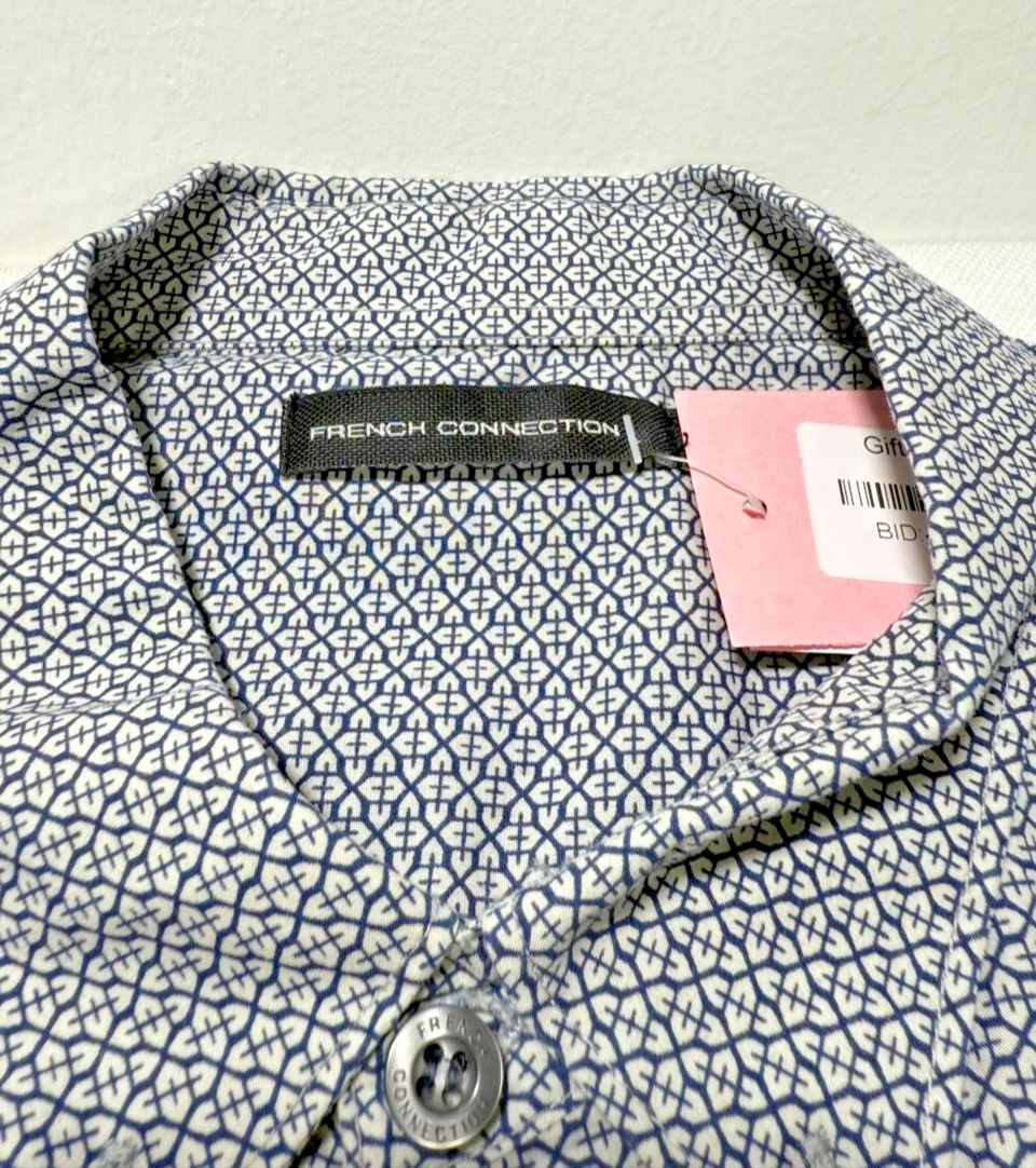 French Connection Men's Shirt - Dark Navy Ditsy Slim Long Sleeve Formal - Size M