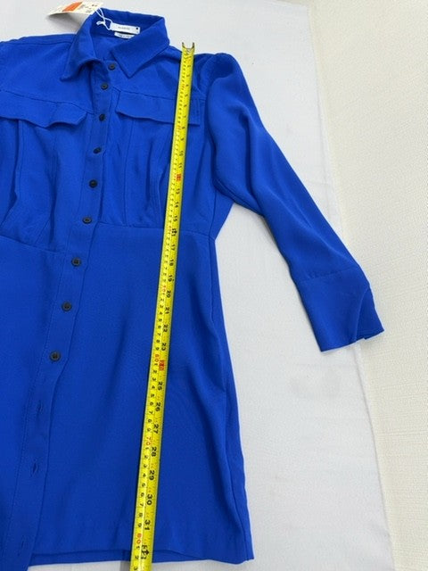 Reserved Women's S Blue Short Shirt Dress Long Sleeve Collar Button EUC