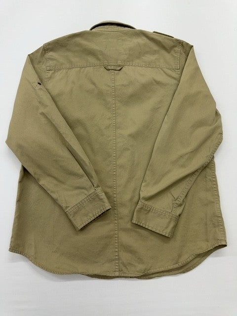 Boys Olive Cotton Canvas Button-Up Shirt Long Sleeve Pockets Size Regular Used