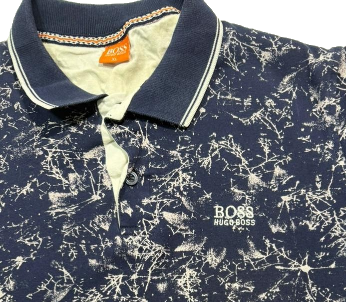 Men's Hugo Boss Navy Blue And White Splatter Print Polo Shirt XL