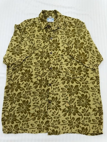 Filao Men's Yellow-Green Floral Rayon Aloha Shirt Size S Handmade