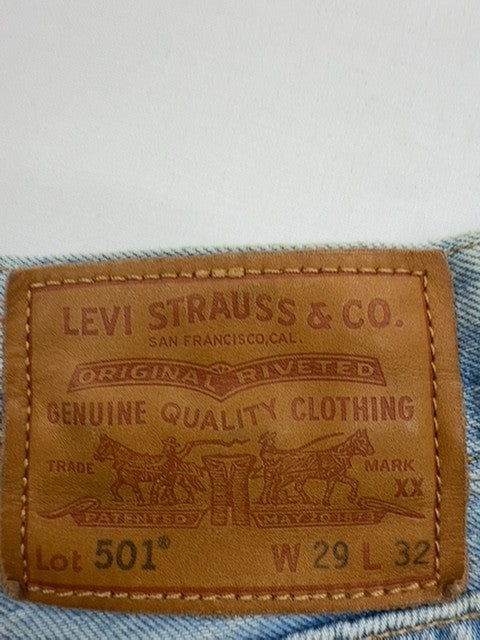 Levi’s Men Light Blue Straight 501 Jeans 29W 32L Button Fly Medium Wash Used