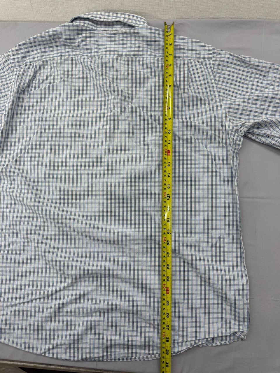 Lacoste Men's Blue White Checkered Short Sleeve Shirt Size 42
