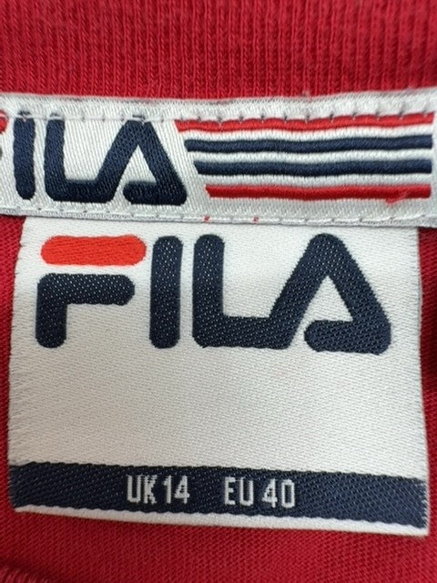 Fila Red Women's L UK14 Cotton T-Shirt Crew Neck Logo Short Sleeve