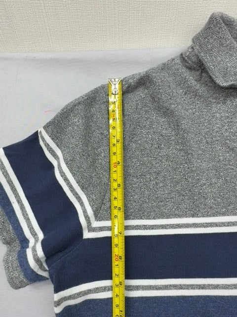 Superdry Vintage Stripe Jersey Grey Marl Polo Shirt M Short Sleeve