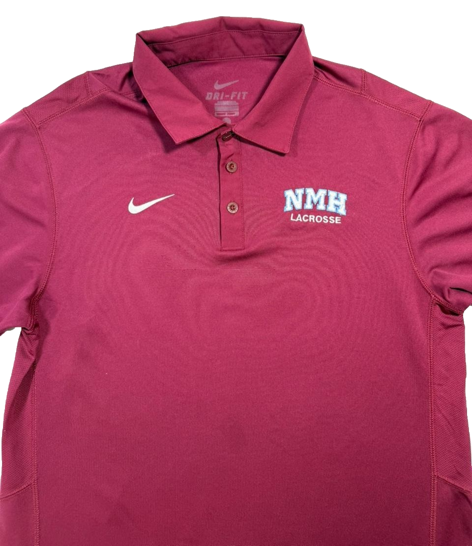 Nike Men's Maroon Nmh Lacrosse Dri-FIT Polo Shirt White Swoosh Size L