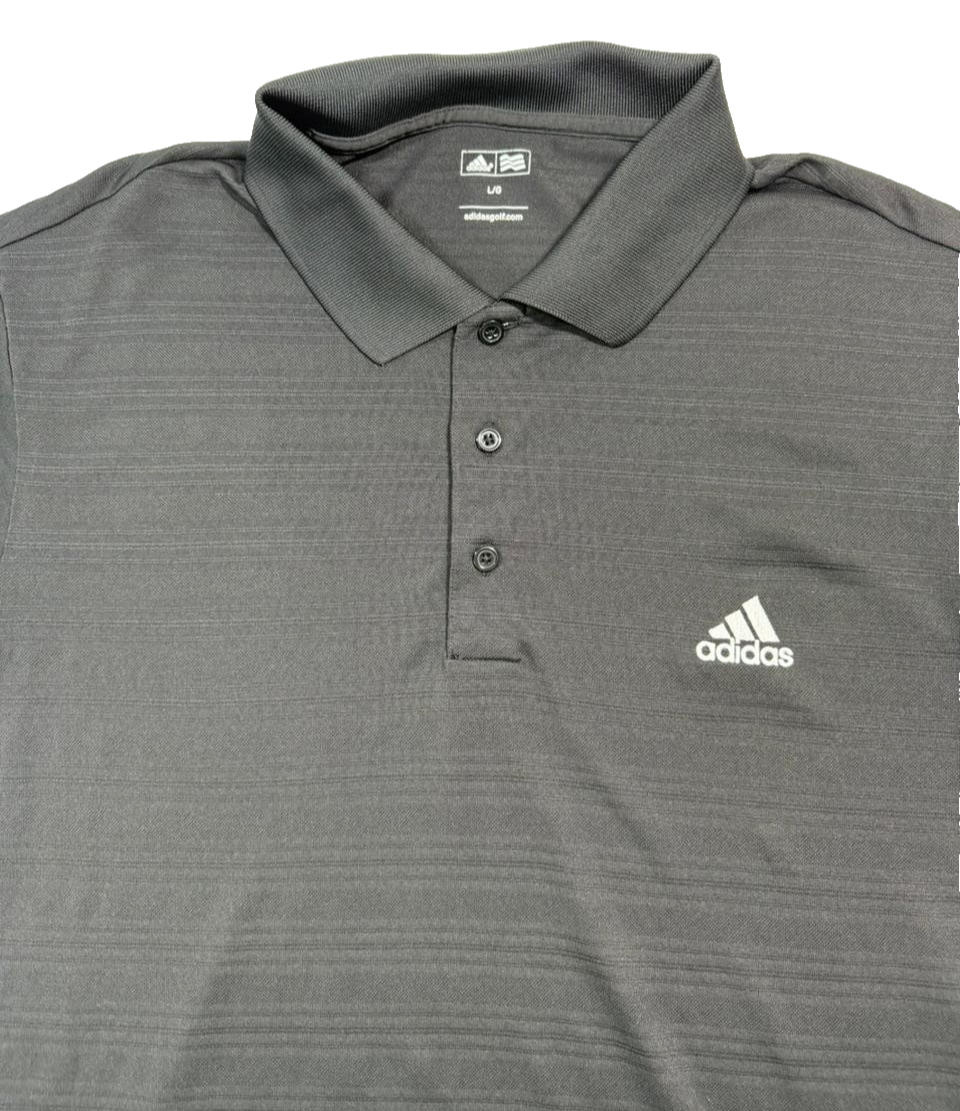 Adidas Men's Black Golf Polo Shirt Climalite Textured Stripe Logo Size L