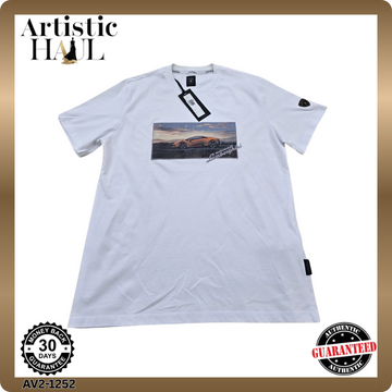Lamborghini White XL Cotton T-Shirt Graphic Print Crew Neck Men's