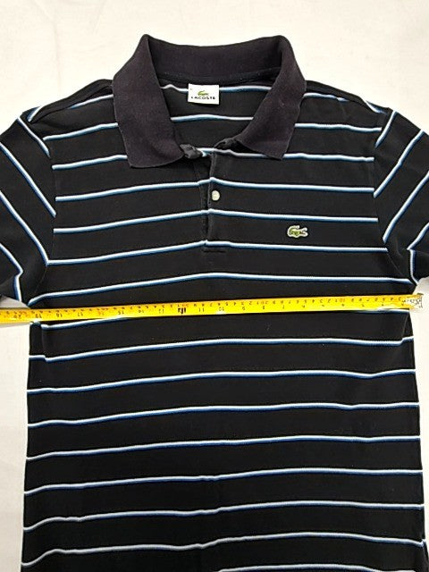 Lacoste Men's Size 6 Black White Stripe Short Sleeve Polo Cotton Shirt