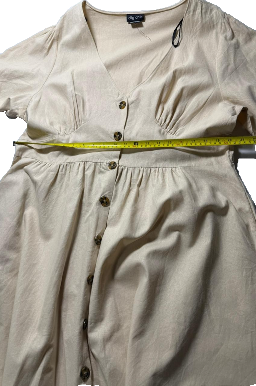 Korean Summer V-Neck Relaxed Maxi Oat Beige Dress - Size M