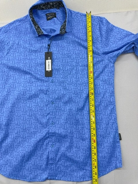 Kenneth Cole Men's Blue Printed Cotton Button Down XXL Long Sleeve