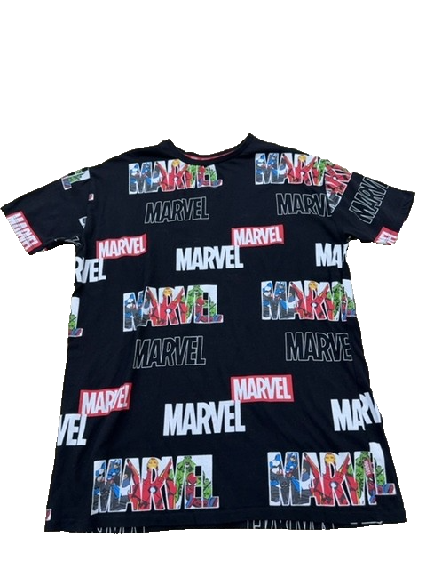 Marvel All Over Print Black Cotton T-Shirt Short Sleeve Crew Neck