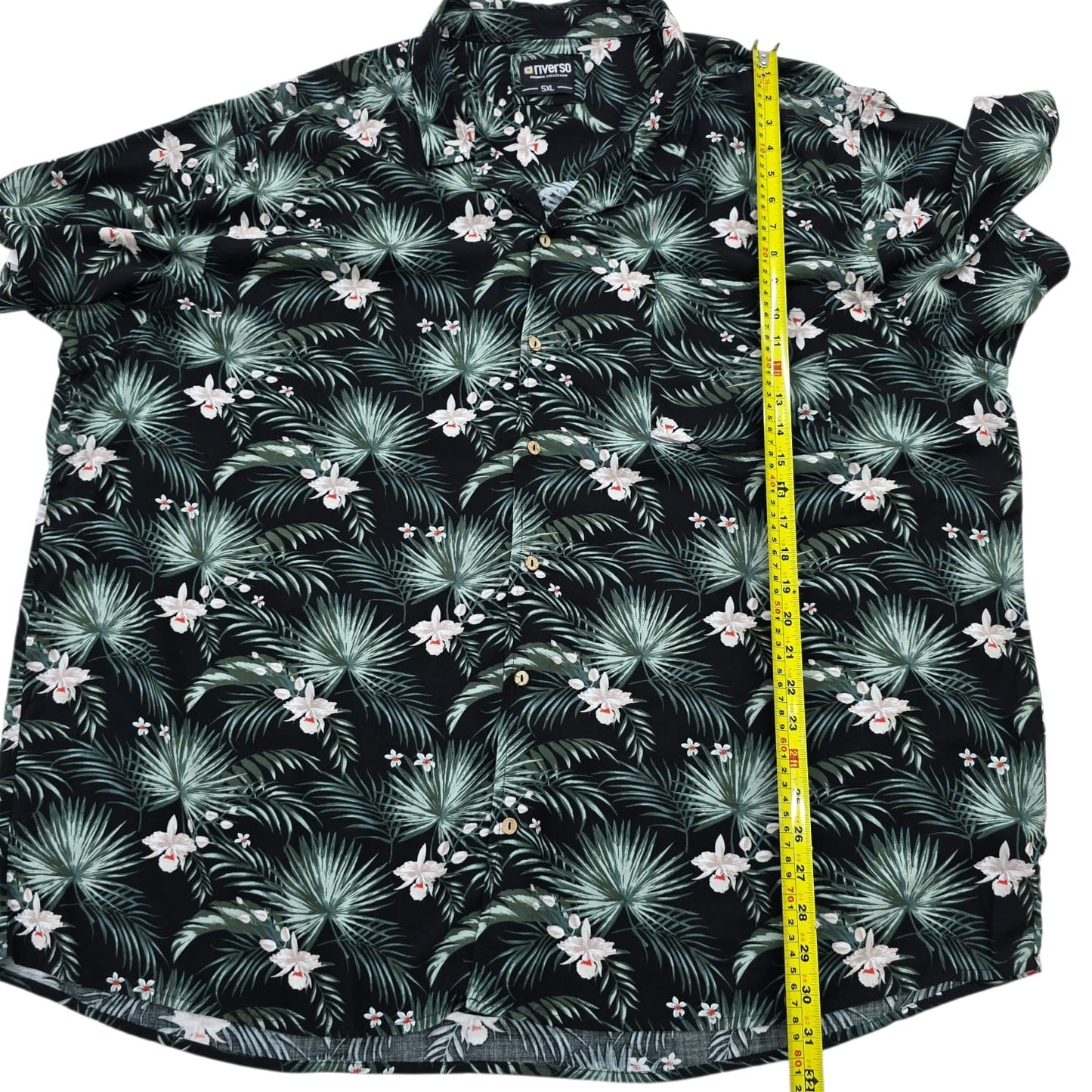 Riverso Men's 5XL Black Floral Tropical Viscose Short Sleeve Shirt