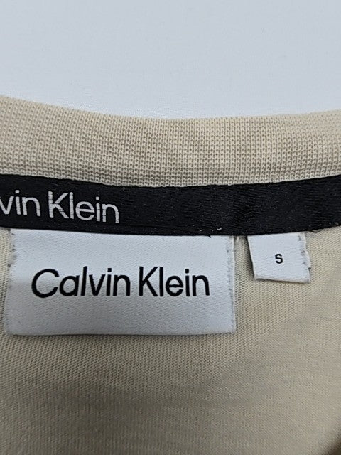 Calvin Klein Men Beige Logo T-Shirt Size S Regular Cotton Crew Neck