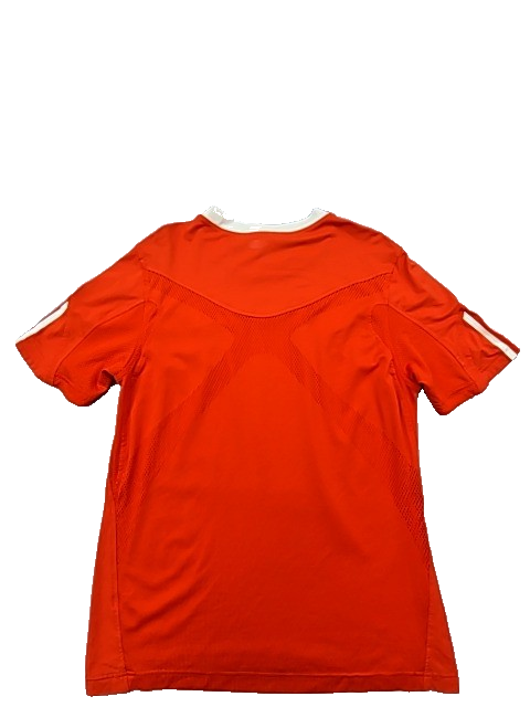Adidas Men's Red Soccer Jersey L Climalite Short Sleeve Stripes