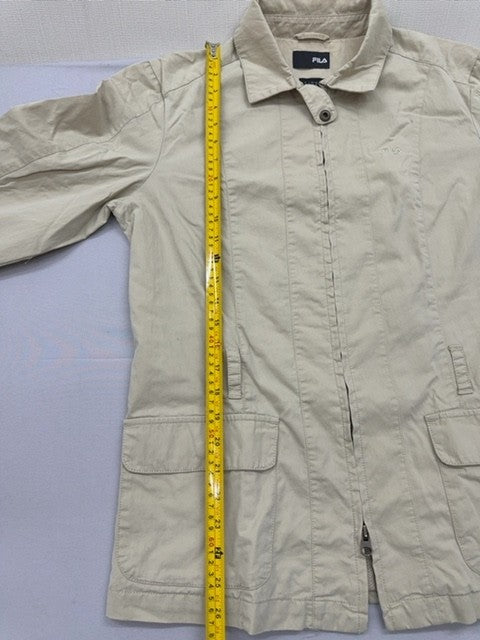Fila Unisex Beige Regular Fit Jacket Size M Zipper Cotton Blend