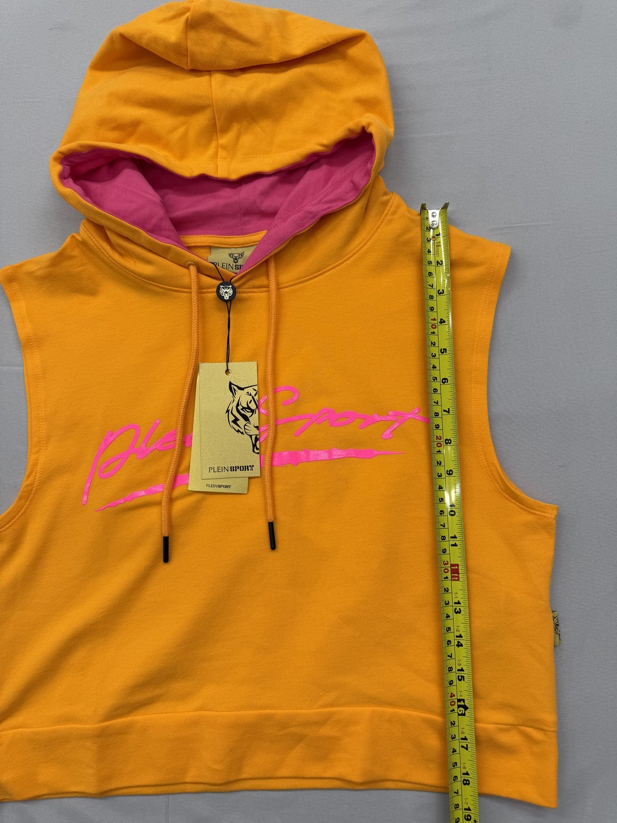 Plein Sport Orange Sleeveless Fleece Hoodie Men's M Prints Logos