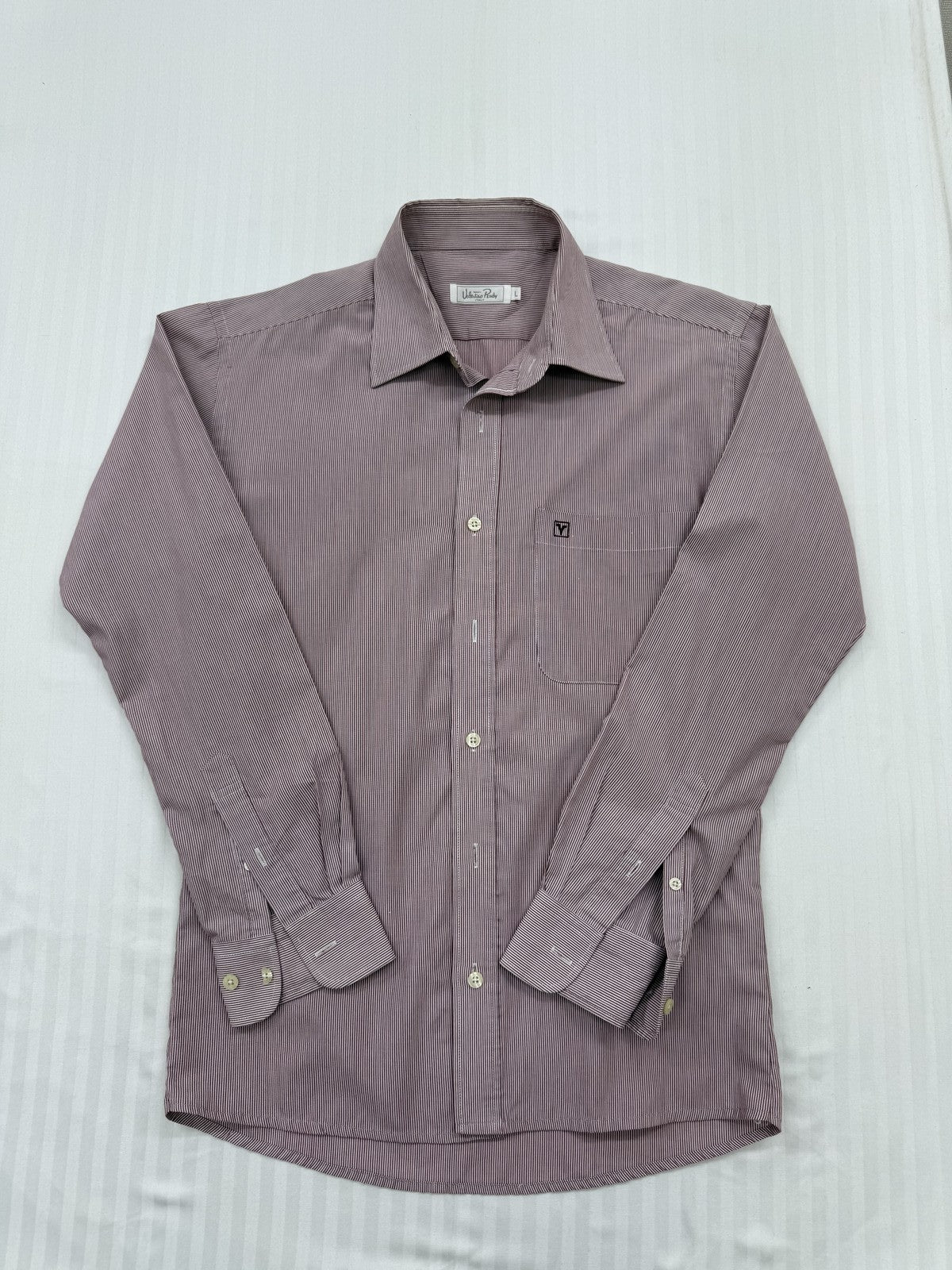 Valentino Rudy Mauve Striped L Long Sleeve Cotton Shirt Italy