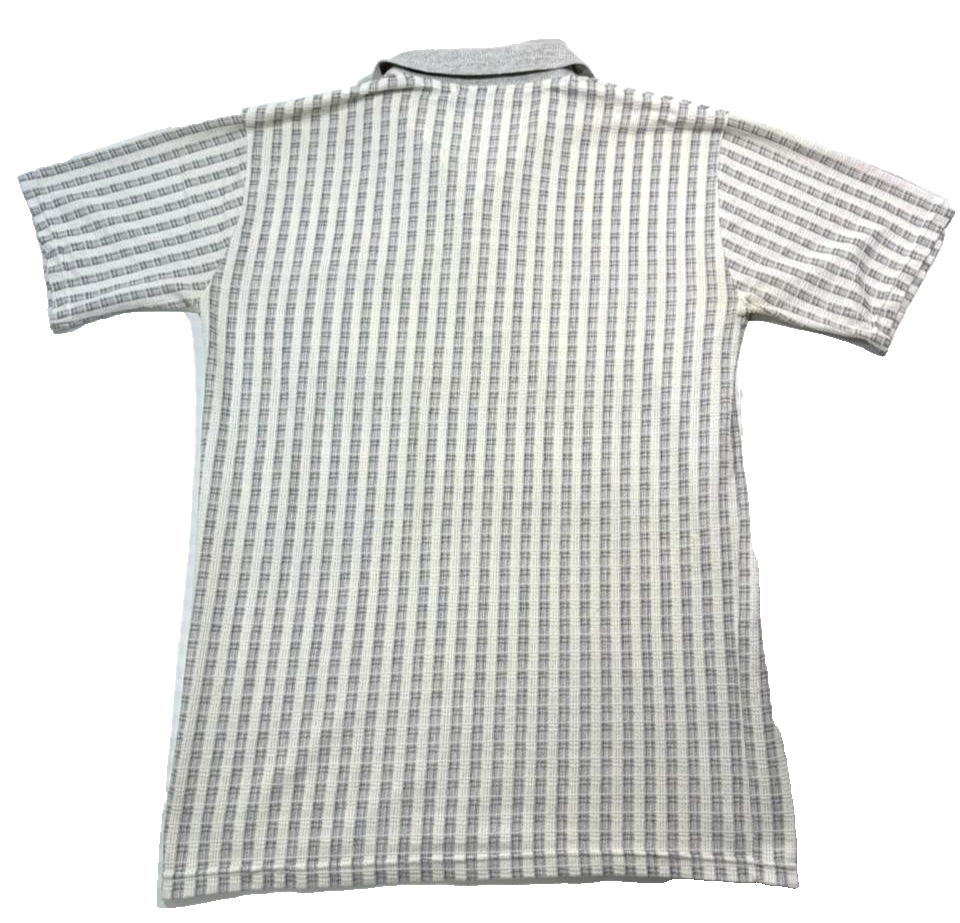 Vintage Gray And White Striped Adidas Polo Shirt - Size L
