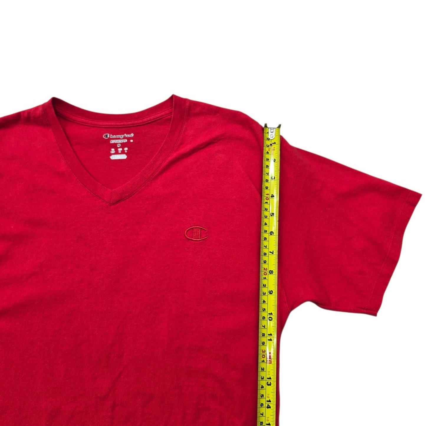 Champion Men's Red V-Neck T-Shirt Size M Cotton