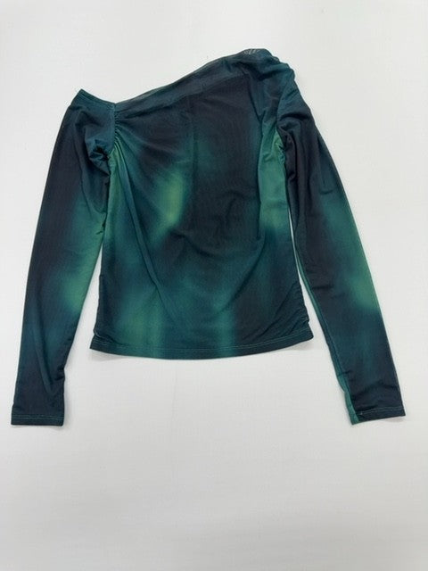 AMISU Women Teal Off Shoulder Ruffle Blouse Size M Pullover Knit