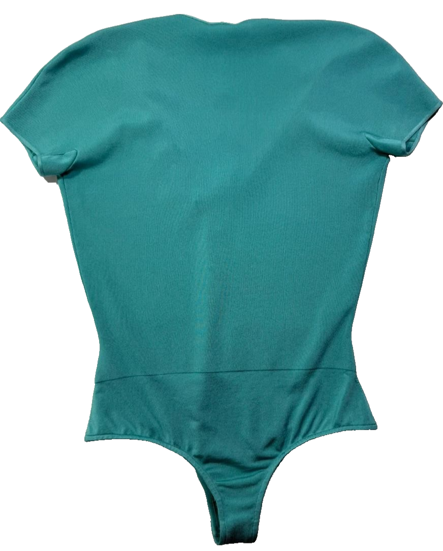 BNWT Giorgio Armani Women's Turquoise Short Sleeve Bodysuit V-Neck Size 44