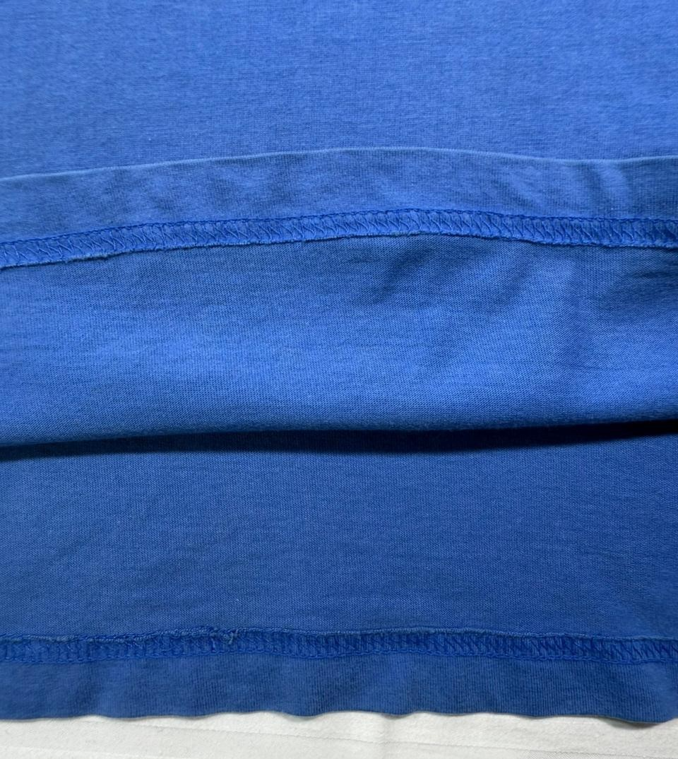Blue Kickers T-Shirt With Orange And Cream Horizontal Stripes - Size M