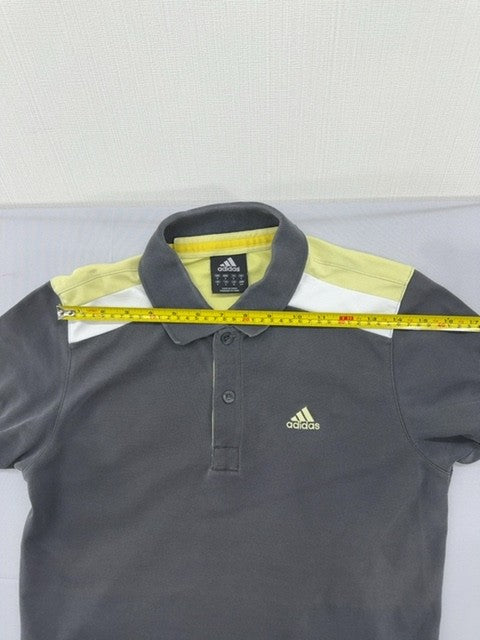 Adidas Men's Grey Striped Cotton Polo Shirt Short Sleeve Size S