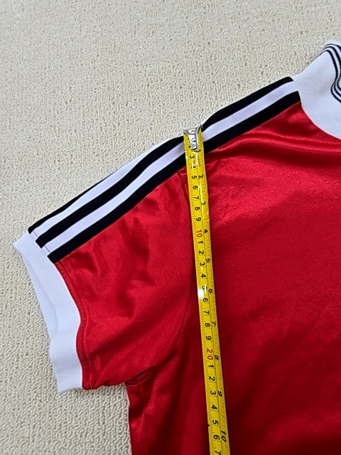 Adidas Red Striped Soccer Jersey L Short Sleeve V-Neck Polyester