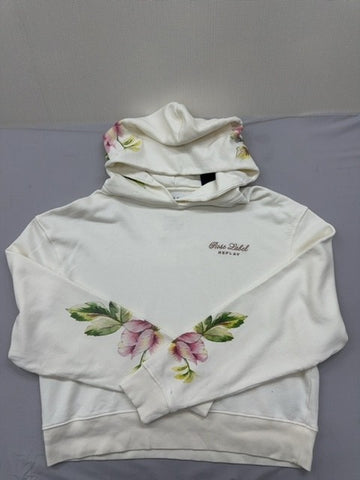 Replay Organic Cotton Floral Hoodie White L Long Sleeve